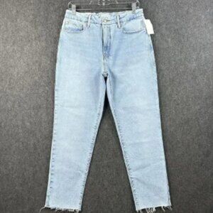 Good American The Weekender Jeans Women 4/27 Blue Straight Leg Raw Hem Indigo248